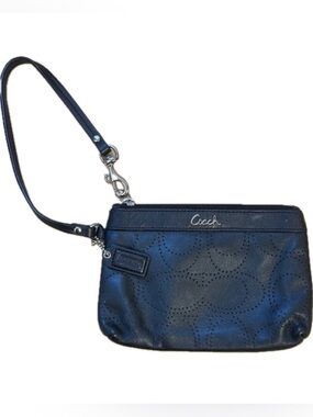 Coach Leather Black Wristlet Wallet Purse with All-Over Iconic C Logo & Hang Tag